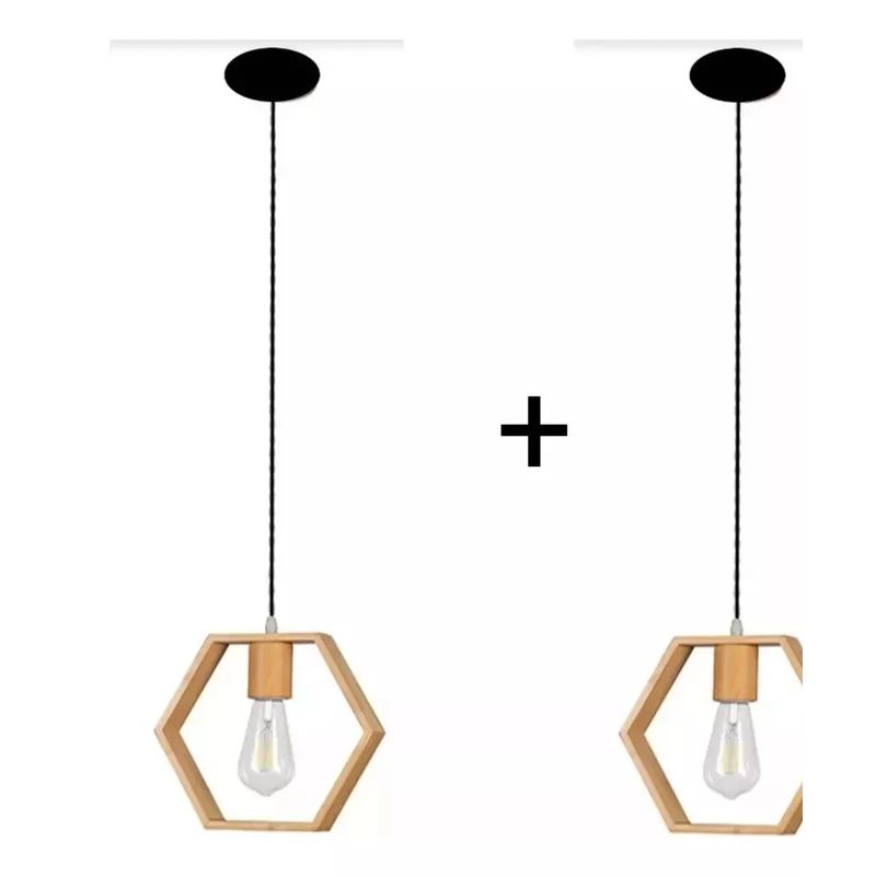 GENERICO - Pack X2 Lampara de Madera Colgante Hexagonal