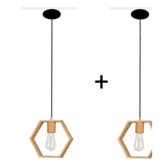 GENERICO - Pack X2 Lampara de Madera Colgante Hexagonal