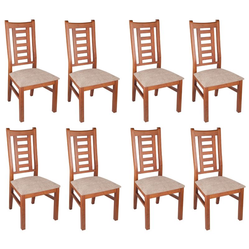 ARTHOME - PACK 8 SILLAS PASCAL MADERA COLOR MIEL TAPIZ CAFE JASPEADO