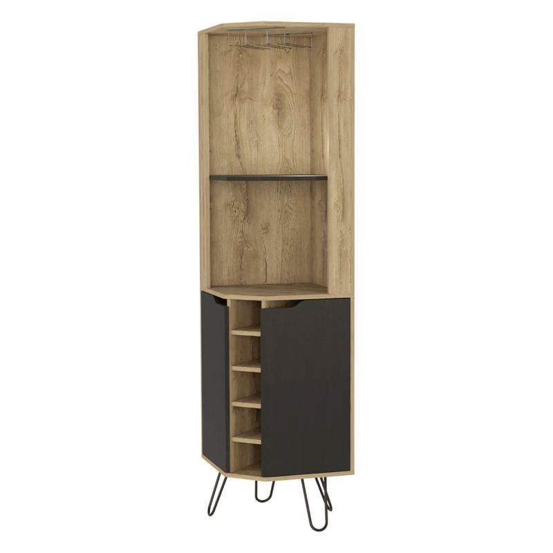 FMFURNITURE - Bar Esquinero 5 Botelleros 2 Puertas - Café Claro 180x45x45 cm
