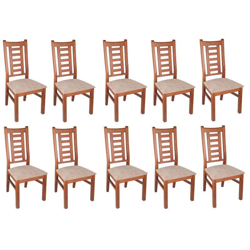 ARTHOME - PACK 10 SILLAS PASCAL MADERA COLOR MIEL TAPIZ CAFE JASPEADO