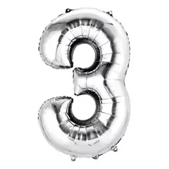 OEM - Globo Numero Metalizado 16 Pulgadas # 3 Plateado