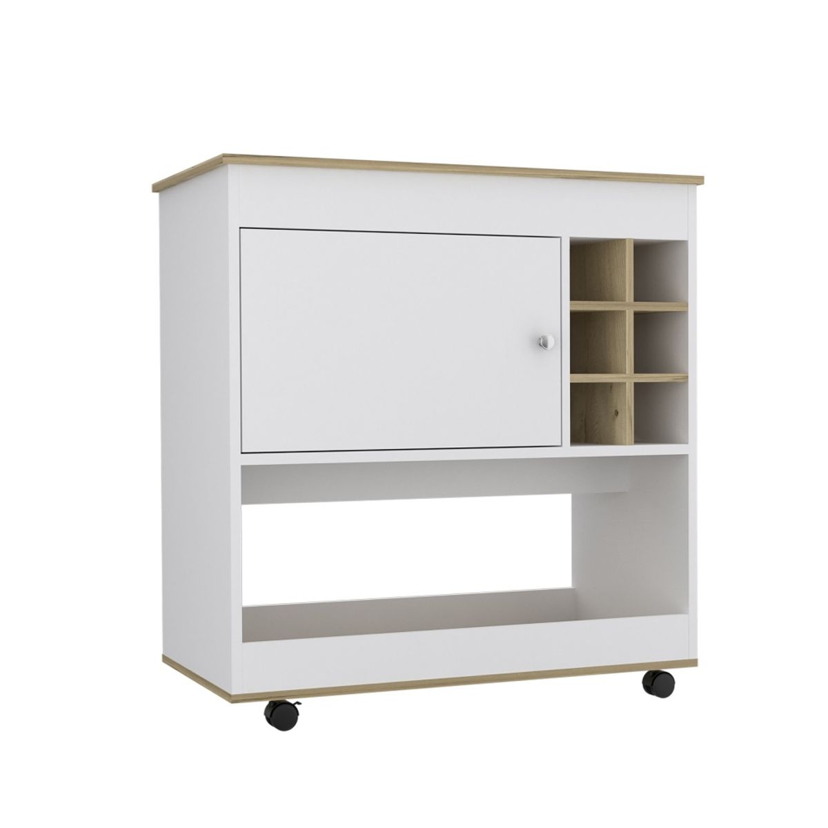 FMFURNITURE - Bar Bajo 6 Botelleros 2 Puertas Fm-008B - Blanco / Cafe Claro
