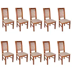 ARTHOME - PACK 10 SILLAS LUCIANA MADERA COLOR MIEL TAPIZ CAFE JASPEADO