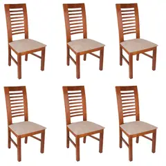 ARTHOME - PACK 6 SILLAS LUCIANA MADERA COLOR MIEL TAPIZ CAFE JASPEADO