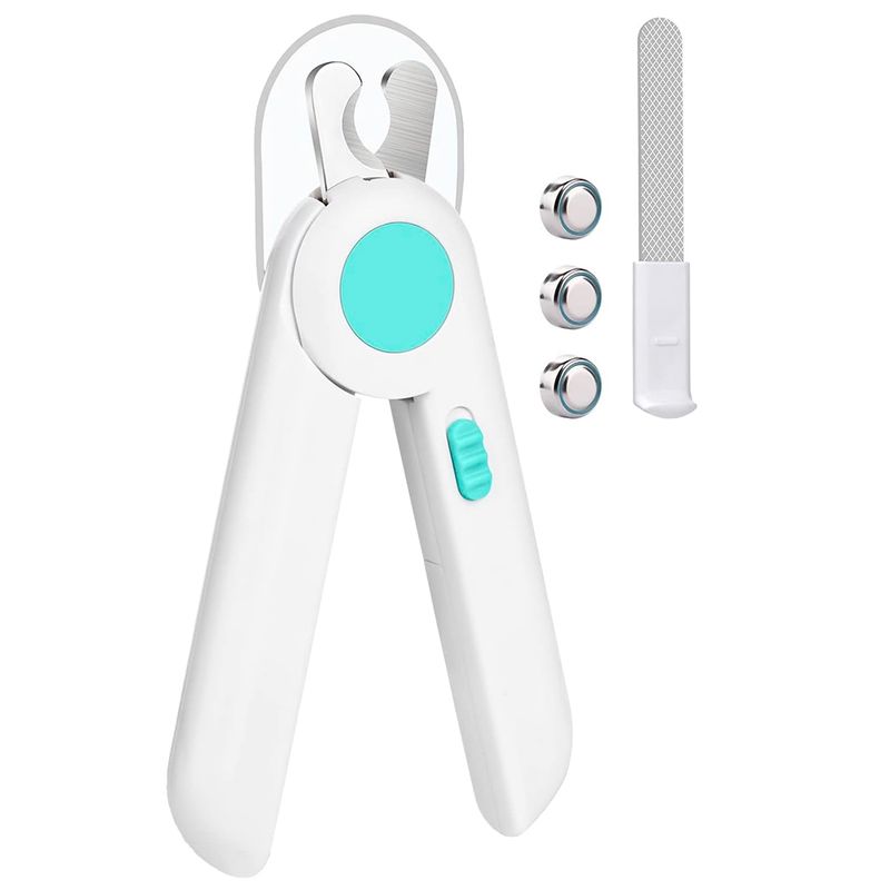 GENERICO - Corta Uñas Alicate Con Lima Y Luz LED Para Mascotas Celeste