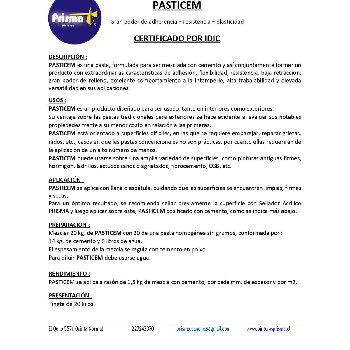 GENERICO - Pasticem  (Tineta 20 kg.)