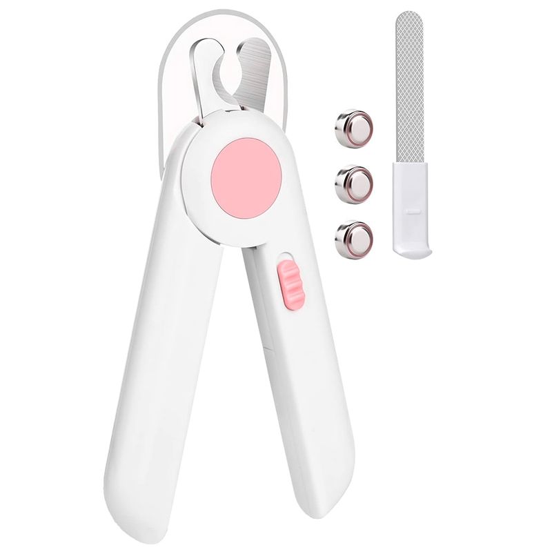 GENERICO - Corta Uñas Alicate Con Lima Y Luz LED Para Mascotas Rosado
