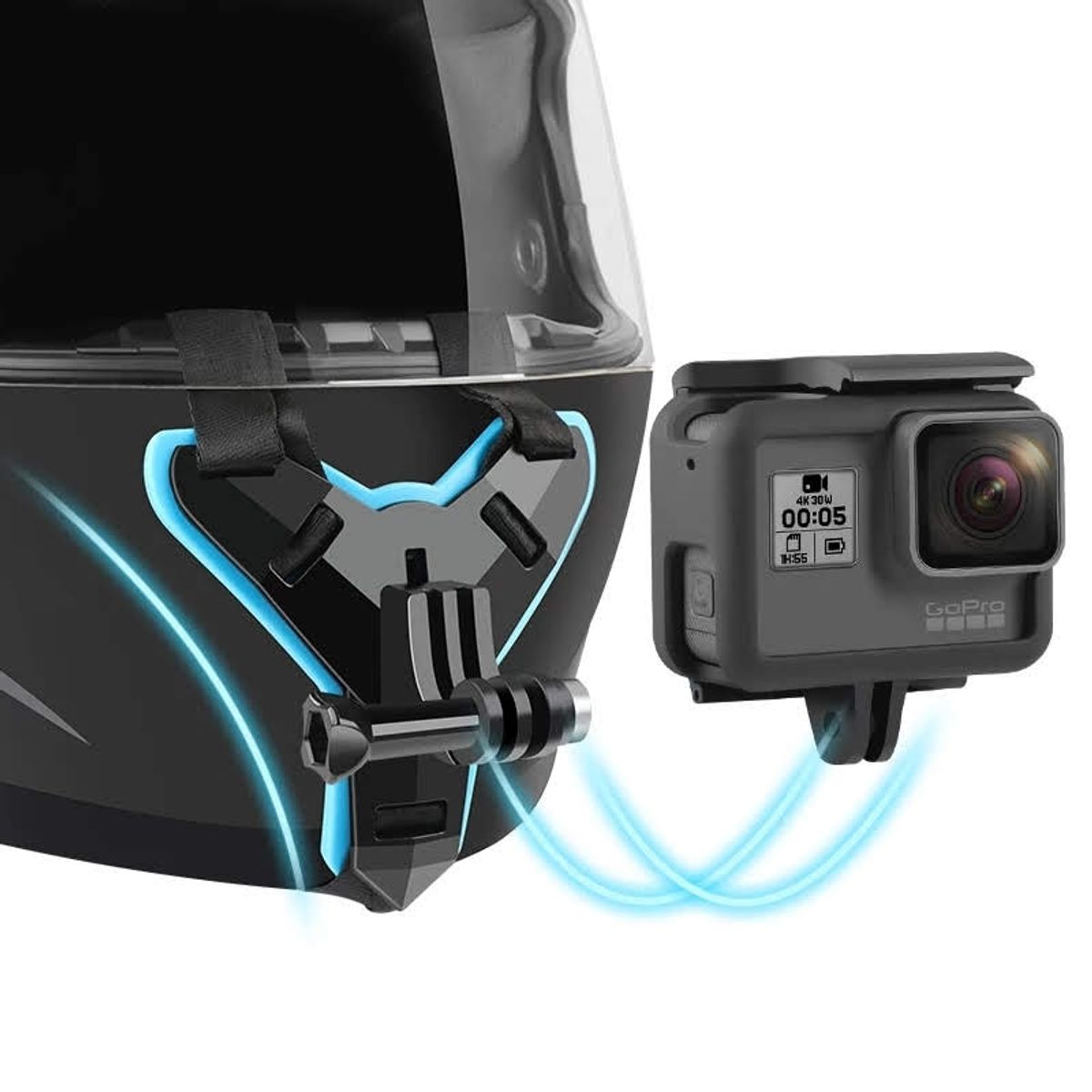 GENERICO - Soporte De Casco Integral Para Gopro Negro-Celeste