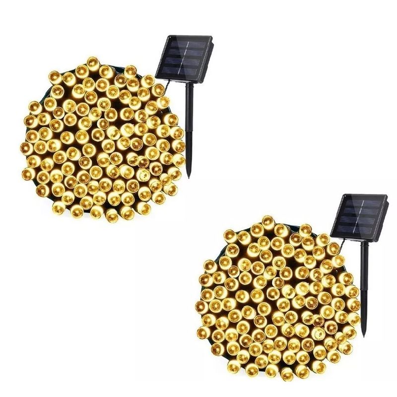 GENERICO - Pack X2 Luces Solares Navidad Guirnalda 10Metros 100 Led Amarilla