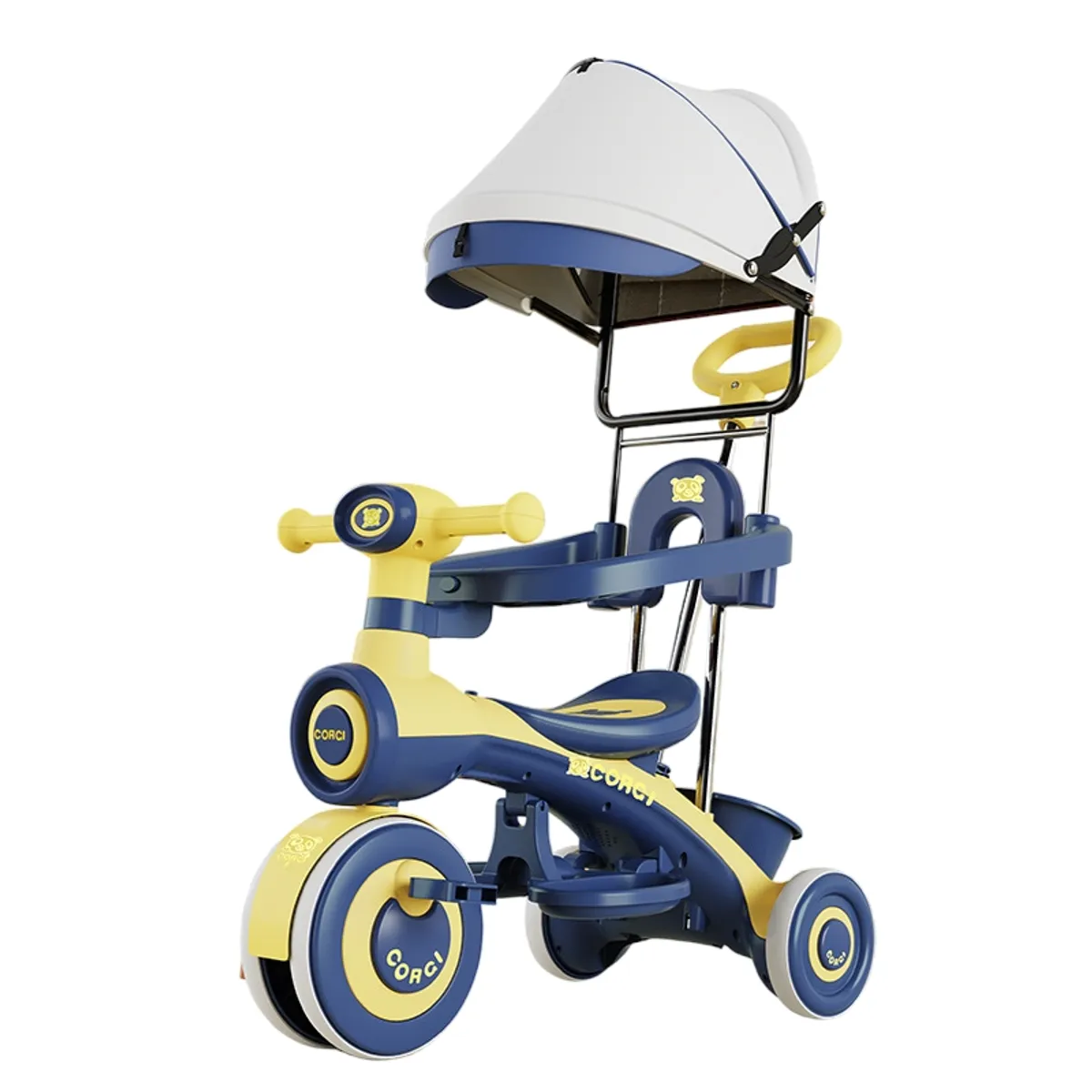 CRUSEC - Triciclo Infantil Musical con Toldo Ajustable y Luces-Azul