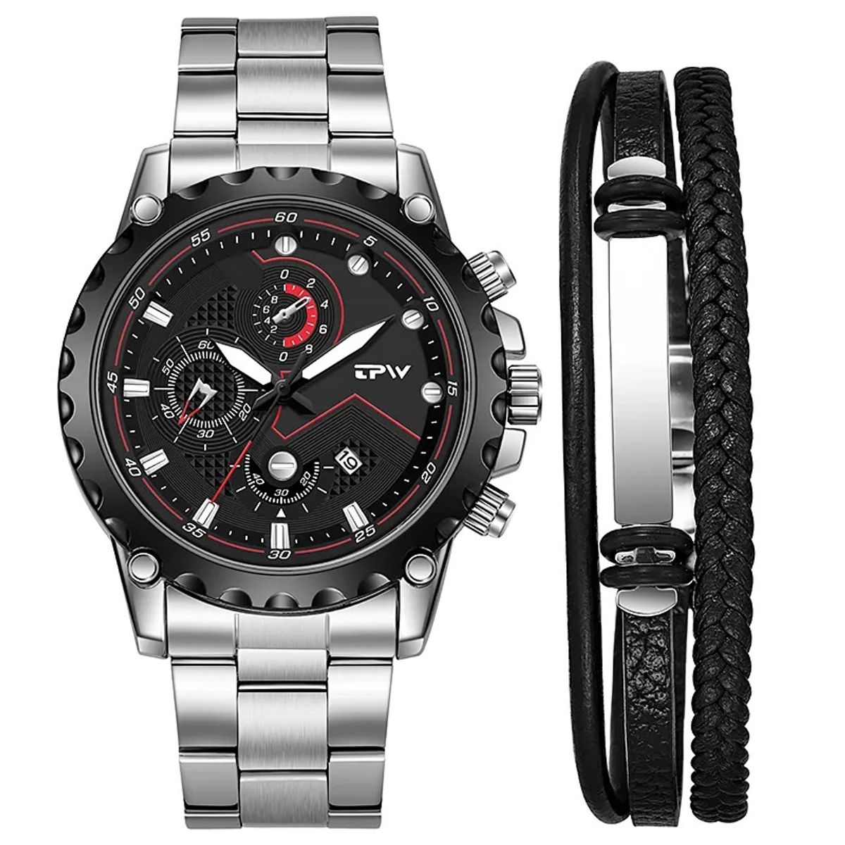 GENERICO - Reloj de lujo Personalizado para Hombres con Pulsera Metálica y Cuero