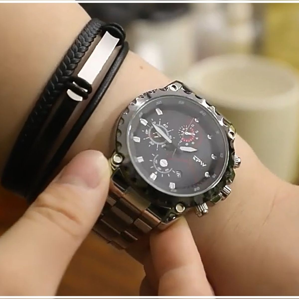 GENERICO - Reloj de lujo Personalizado para Hombres con Pulsera Metálica y Cuero