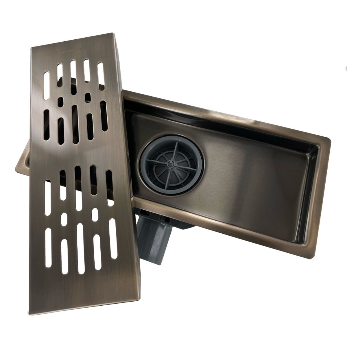 GENERICO - PILETA AC INOX BRONCE ANTIGUO RECTANGULAR 12X30 TRAMPA PVC 40MM