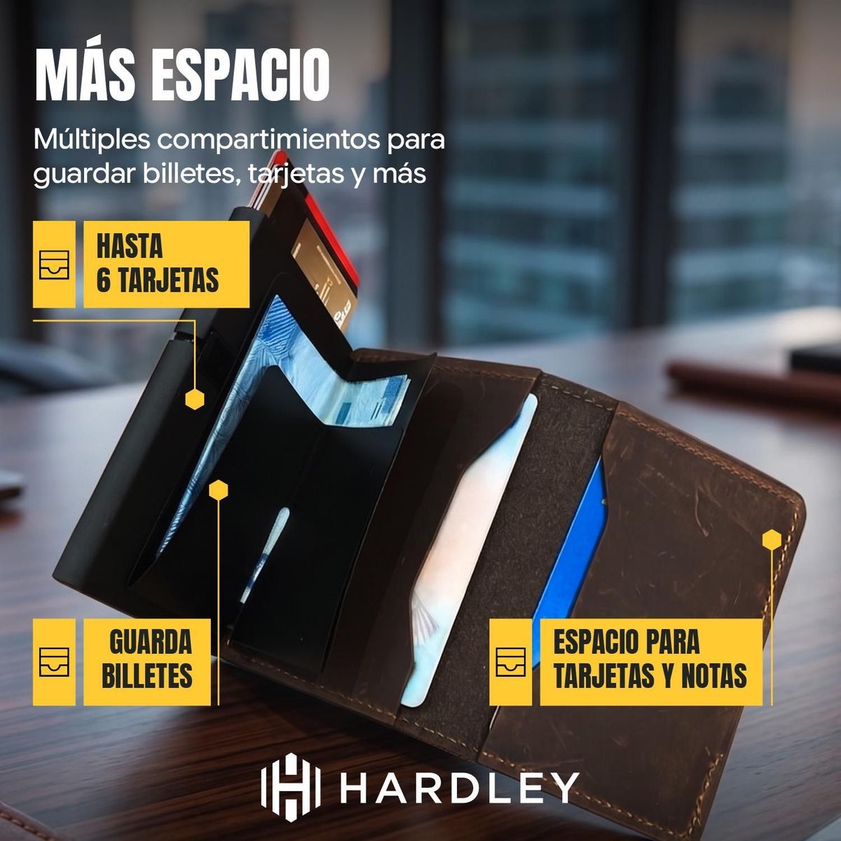 HARDLEY - Billetera Hombre De Cuero Tarjetero Bloqueo Rfid