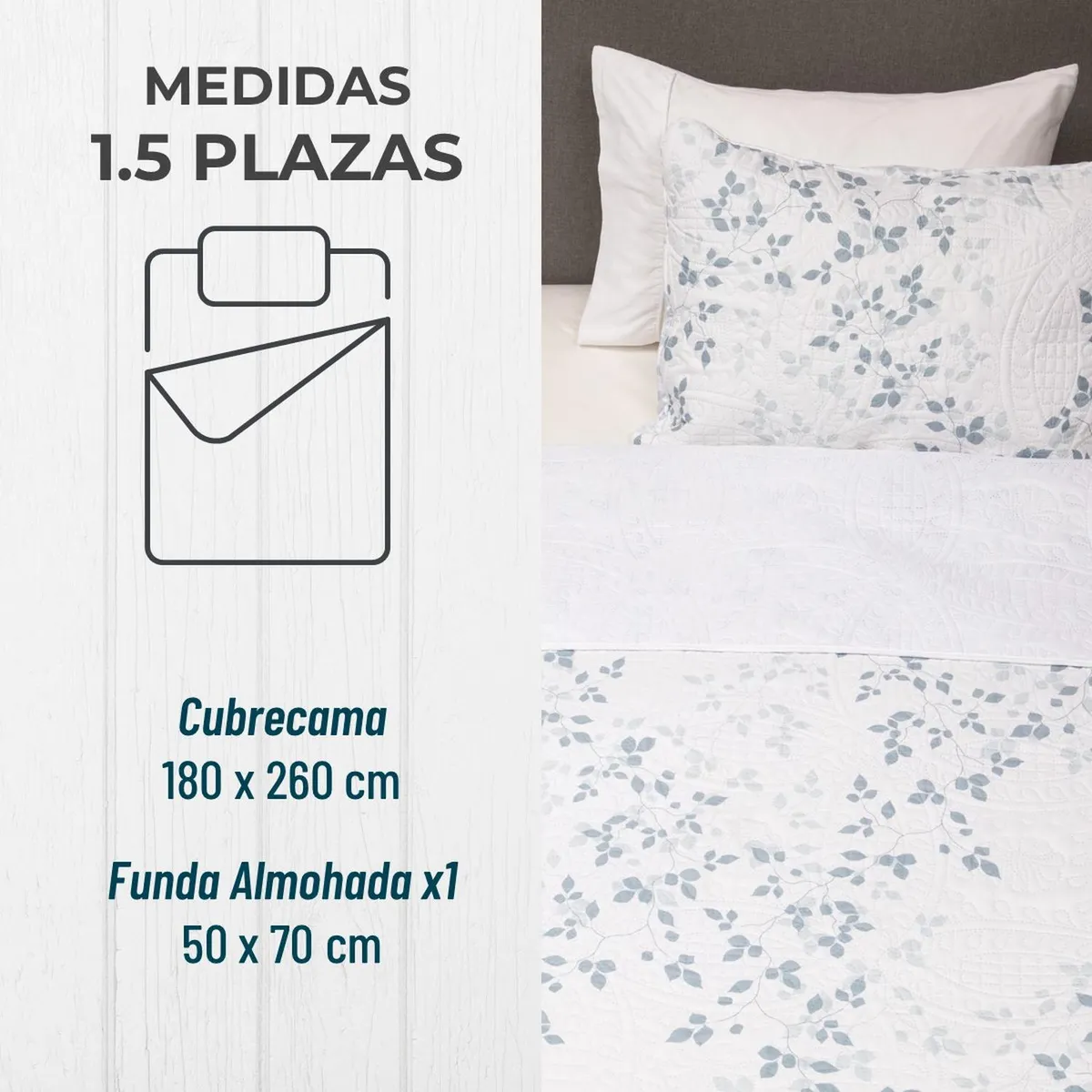 CASATUA - Cubrecama Cobertor 1,5 Plaza Quilt Estampado Reversible - Blanco