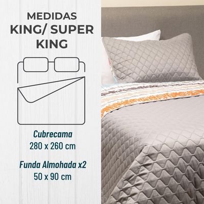 Imagen 2 del producto Cubrecama Cobertor Quilt fundas King y Super King - Gris