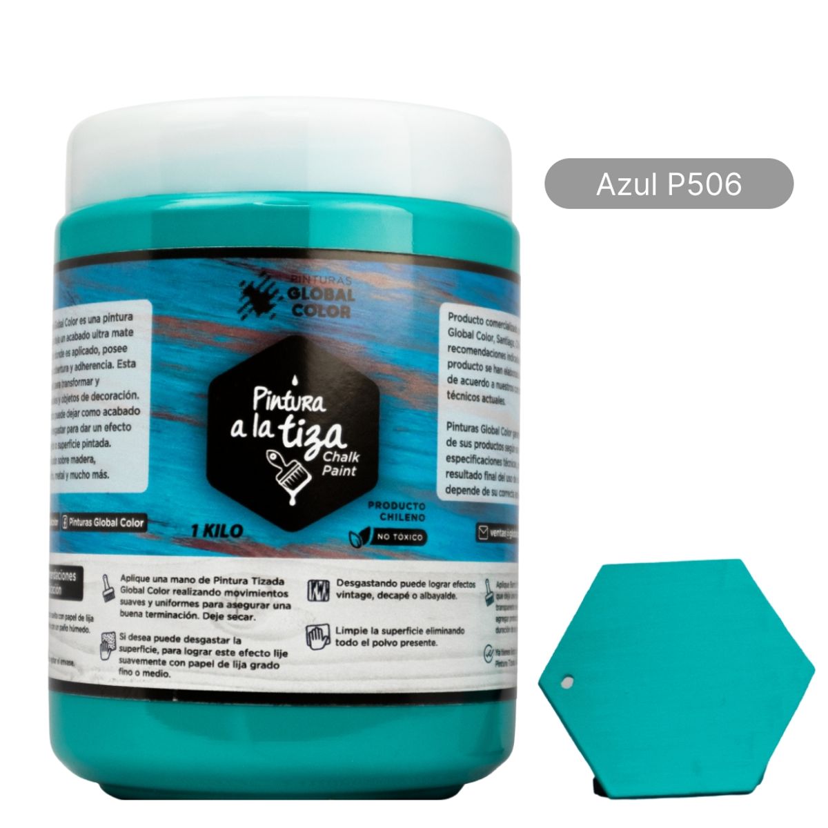 PINTURAS GLOBAL COLOR - Pintura a La Tiza, Vintage, Global Color, 1,0 Kg, Azul P506