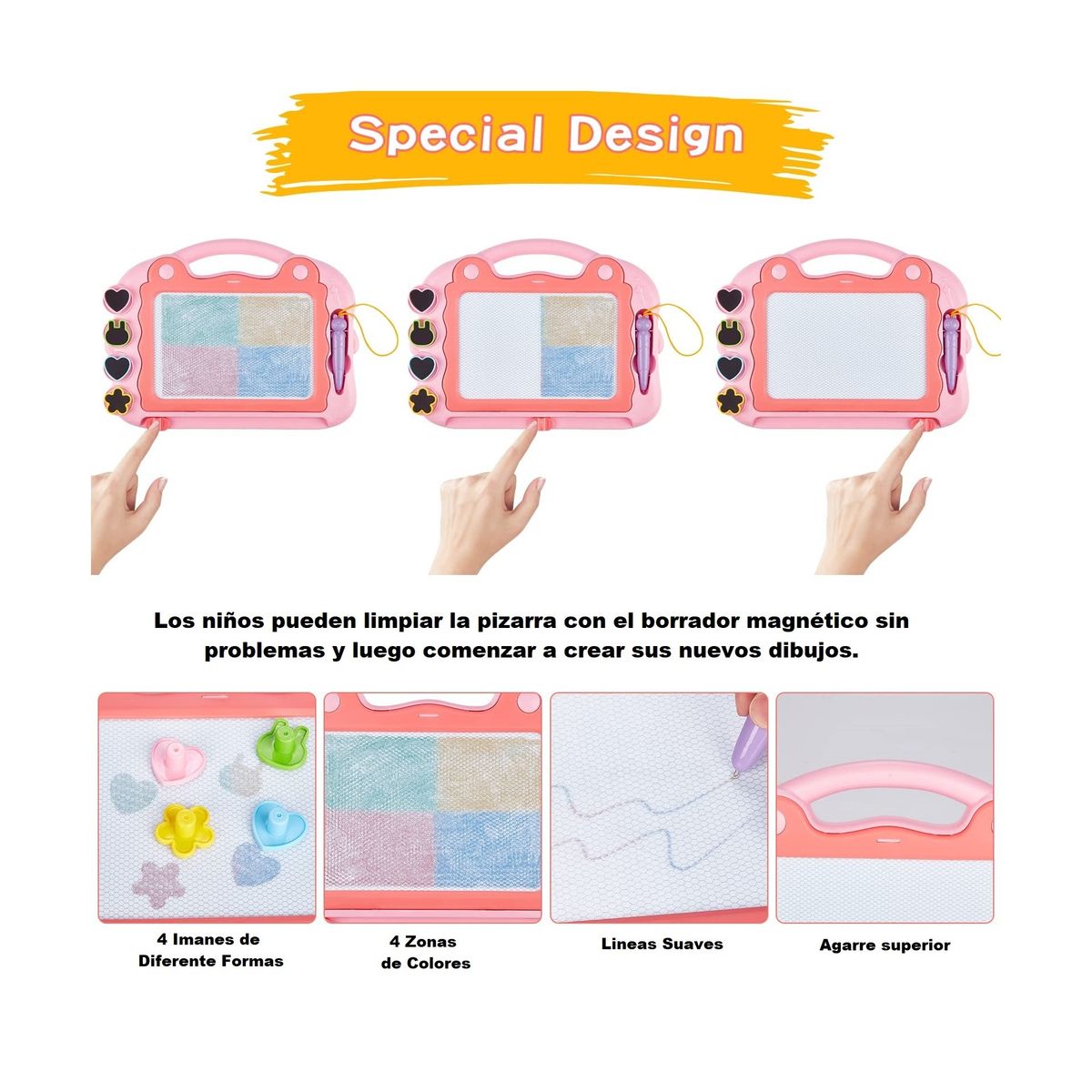 ZG STORE - Tablero Juego Pizarra Mágica Con Soporte Niños 4 Sello Rosa