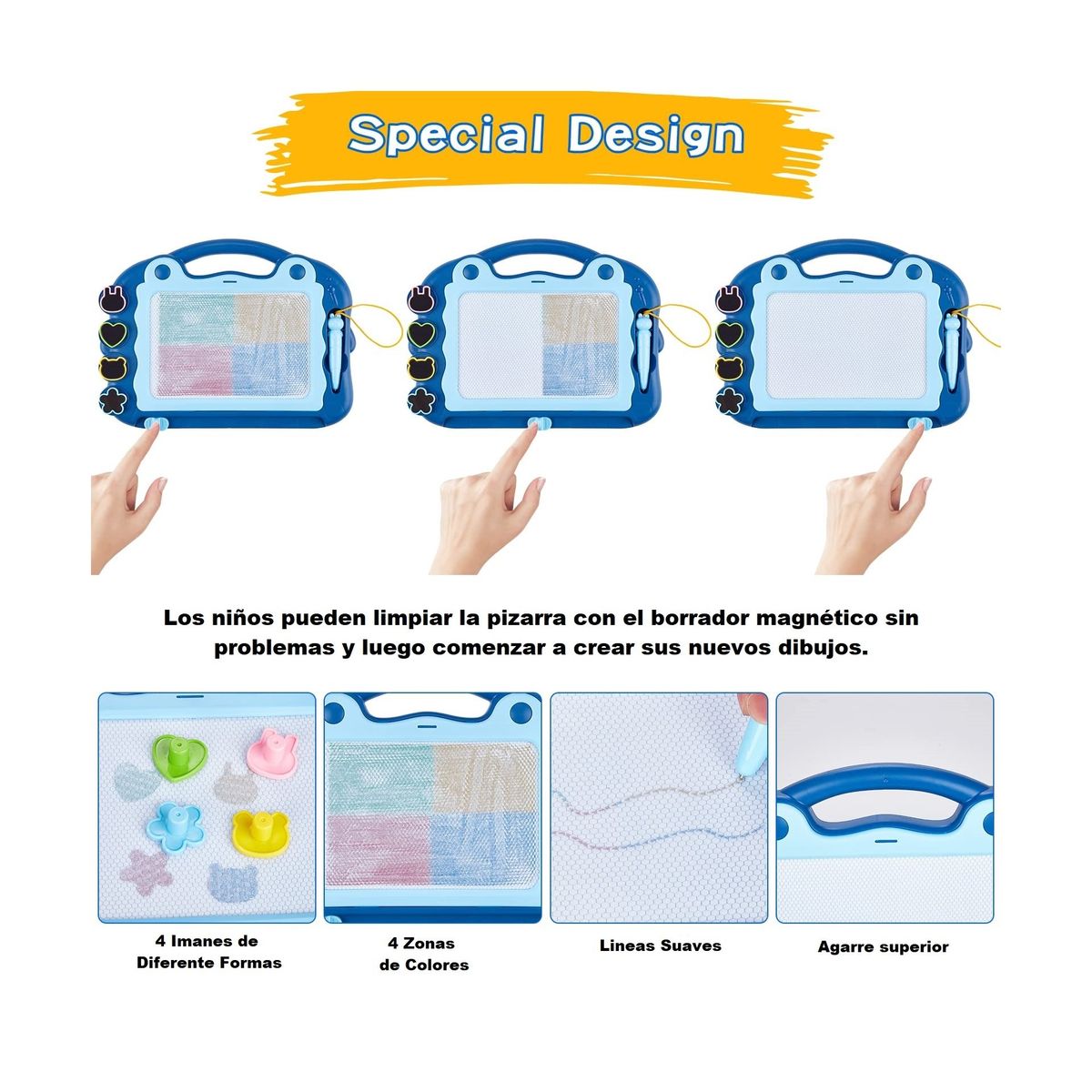 GENERICO - Tablero Juego Pizarra Mágica Con Soporte Niños 4 Sello Azul