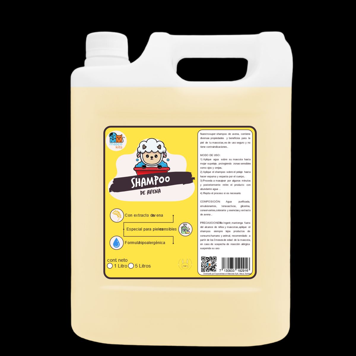MASCOKITS - Pack 2 Shampoo Avena Orgánico 5 Litros Perros & Mascotas
