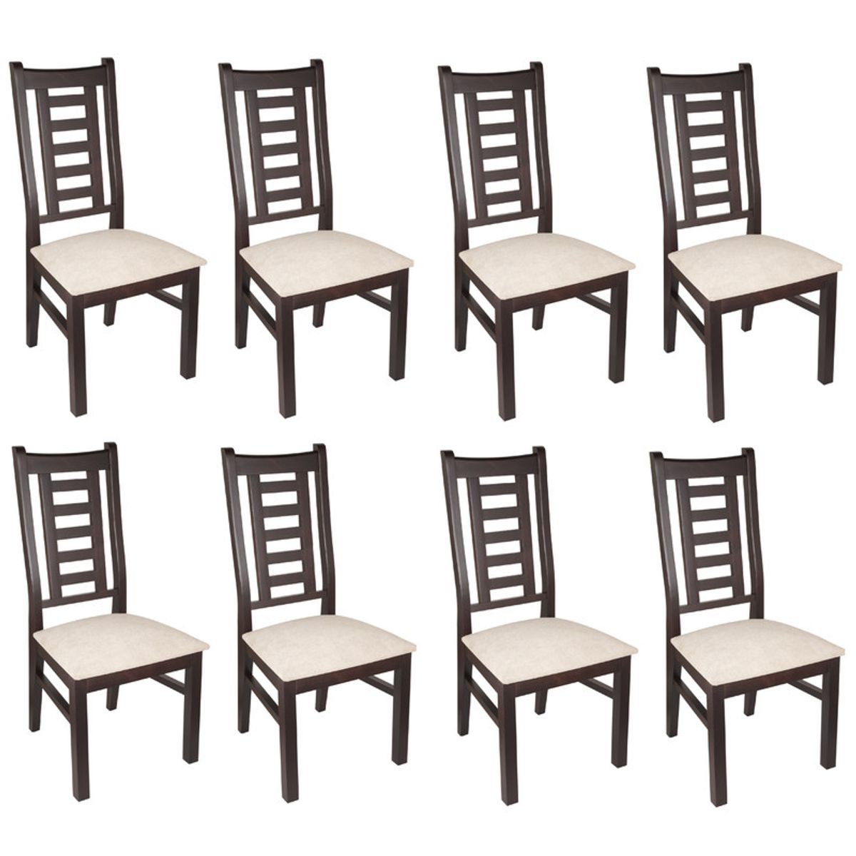 ARTHOME - PACK 8 SILLAS PASCAL MADERA COLOR CHOCOLATE TAPIZ BEIGE JASPEADO