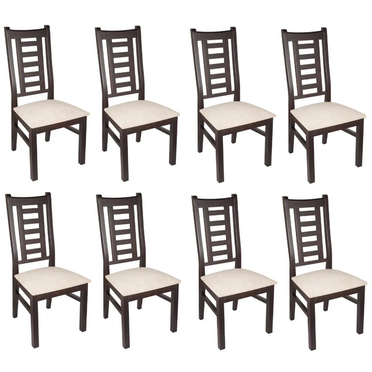 ARTHOME - PACK 8 SILLAS PASCAL MADERA COLOR CHOCOLATE TAPIZ BEIGE JASPEADO