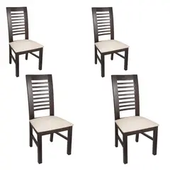 ARTHOME - PACK 4 SILLAS LUCIANA MADERA COLOR CHOCOLATE TAPIZ BEIGE JASPEADO