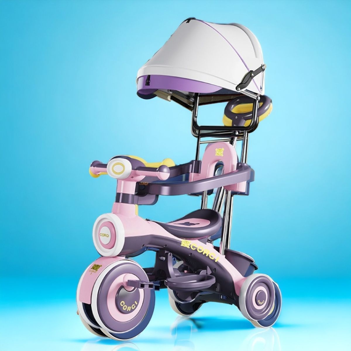 CRUSEC - Triciclo Infantil Musical con Toldo Ajustable y Luces Morado