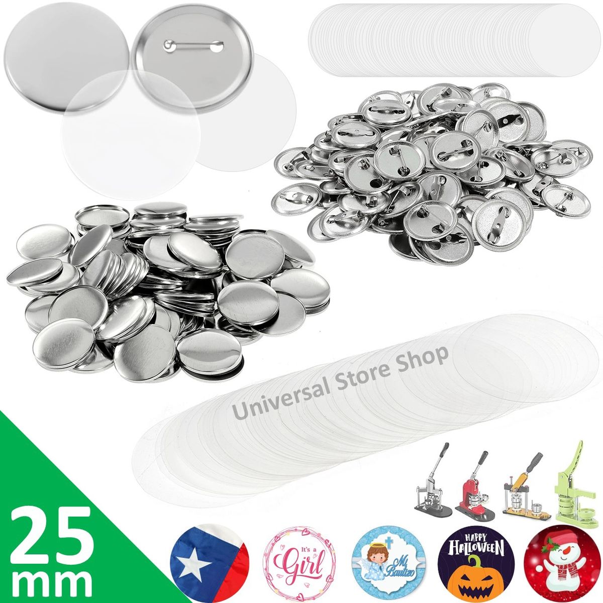 GENERICO - 100 Botones 25mm Chapita Alfiler Metal Filimina Insumo