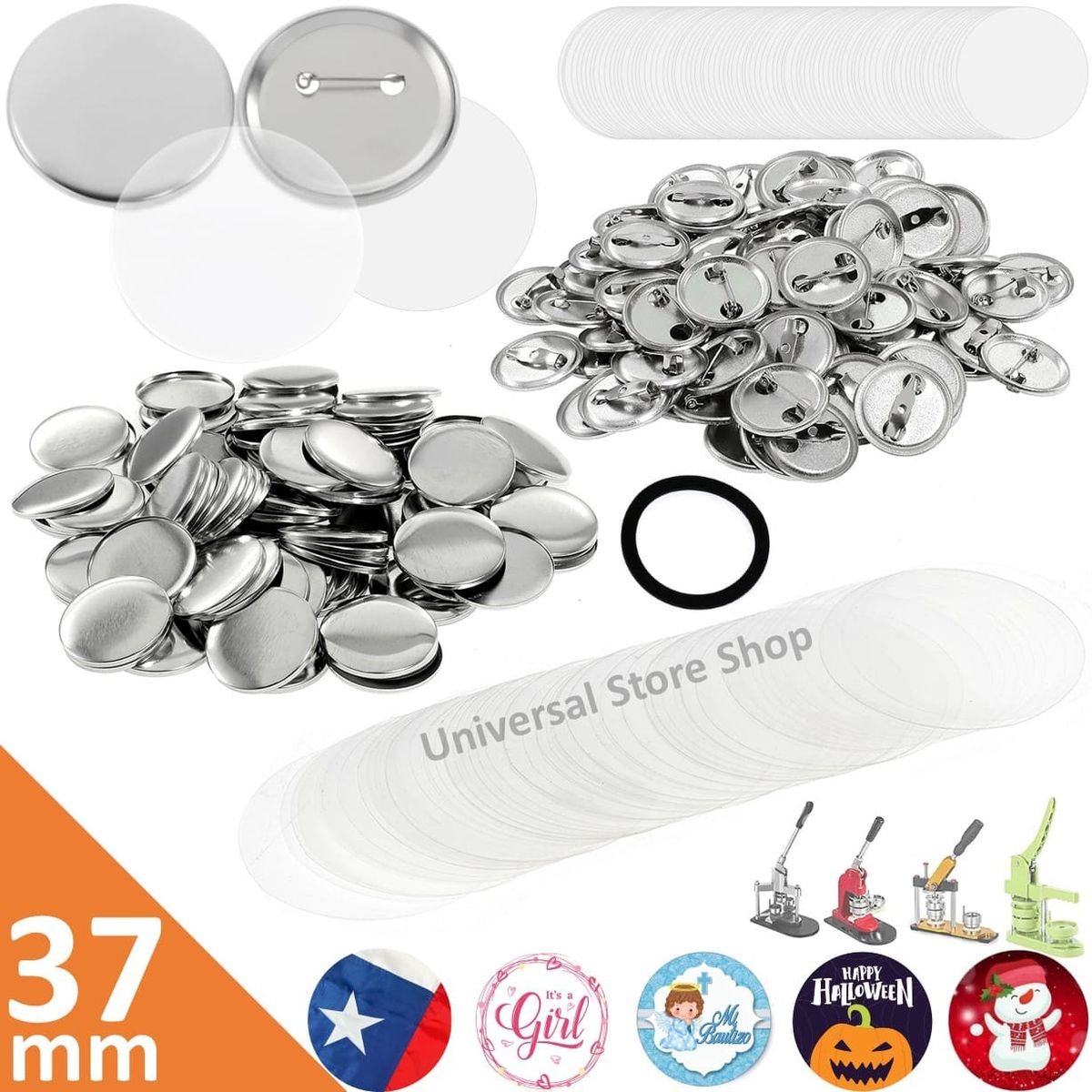 GENERICO - 100 Botones 37mm Chapita Alfiler Metal Filimina Insumo