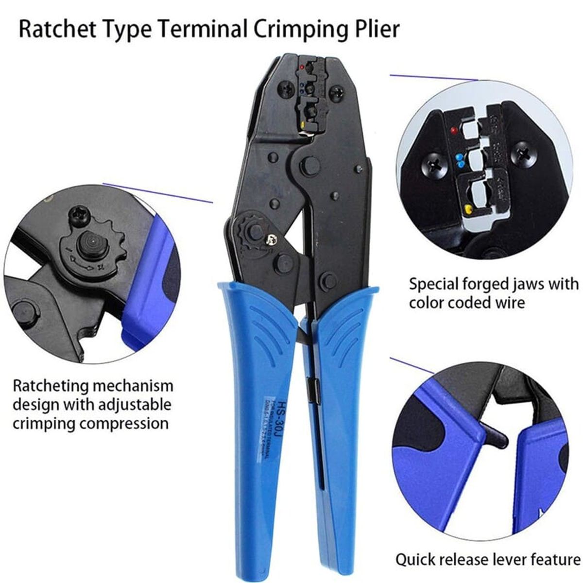 GENERICO - Crimpeadora Alicate Prensa Trinquete + 700 Terminales