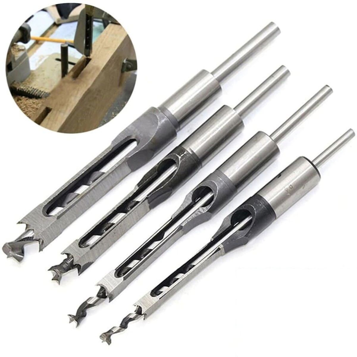 GENERICO - Set 4 Brocas Cuadrada Cincel Mortaja Formón