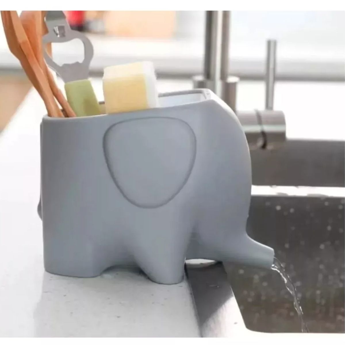 GENERICO - Escurridor Multiusos Elefante Cocina Cubiertos Esponja Celeste