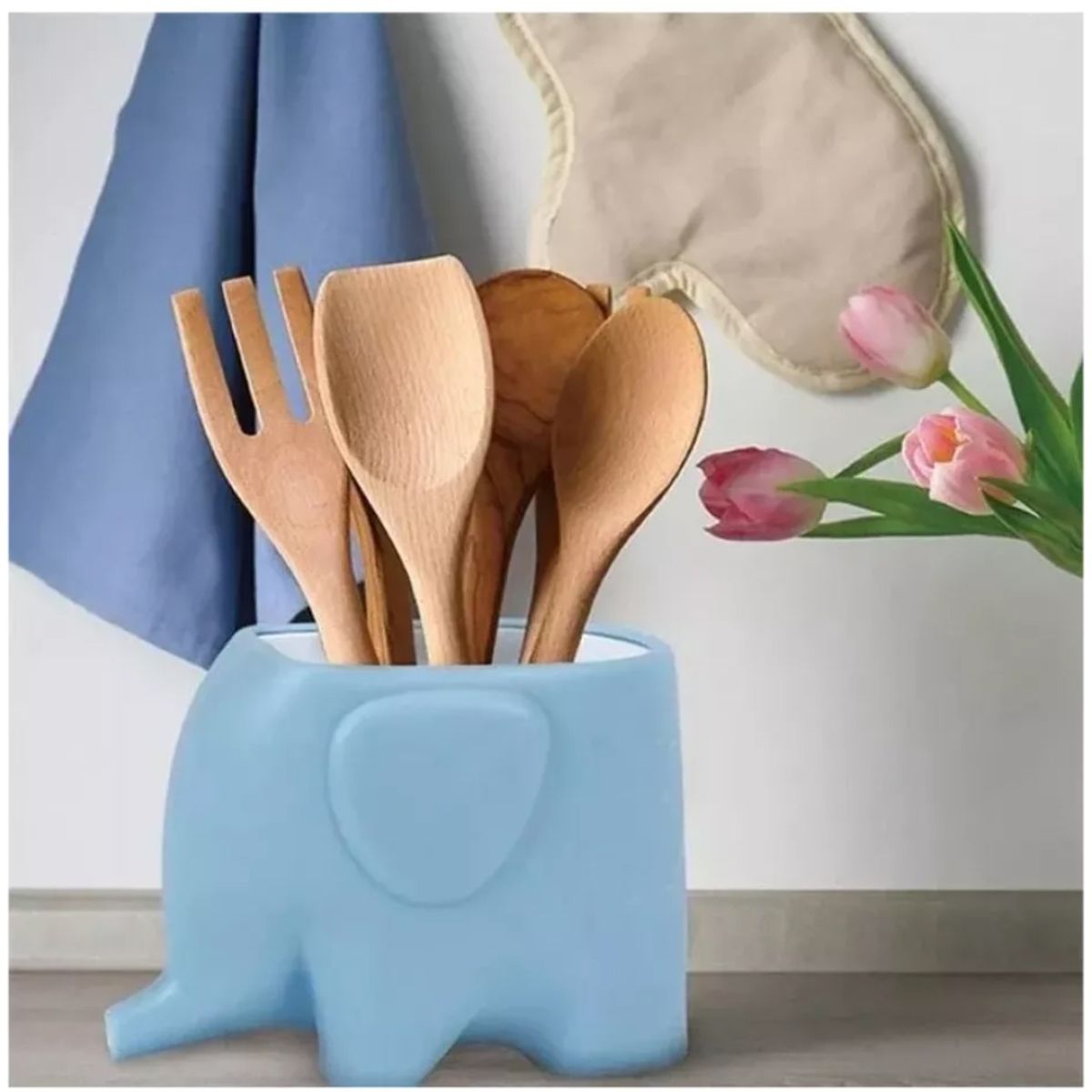 GENERICO - Escurridor Multiusos Elefante Cocina Cubiertos Esponja Celeste