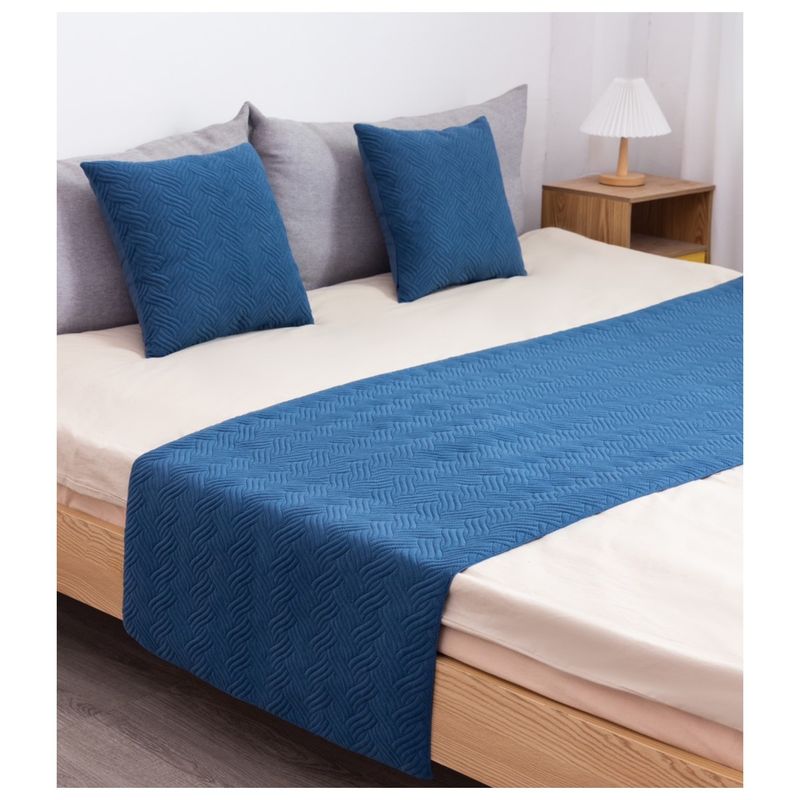COMPRAPO - Set Piecera Plush 210x70 y 2 Fundas Azul Ultramar 45x45 King o 2Pzas.