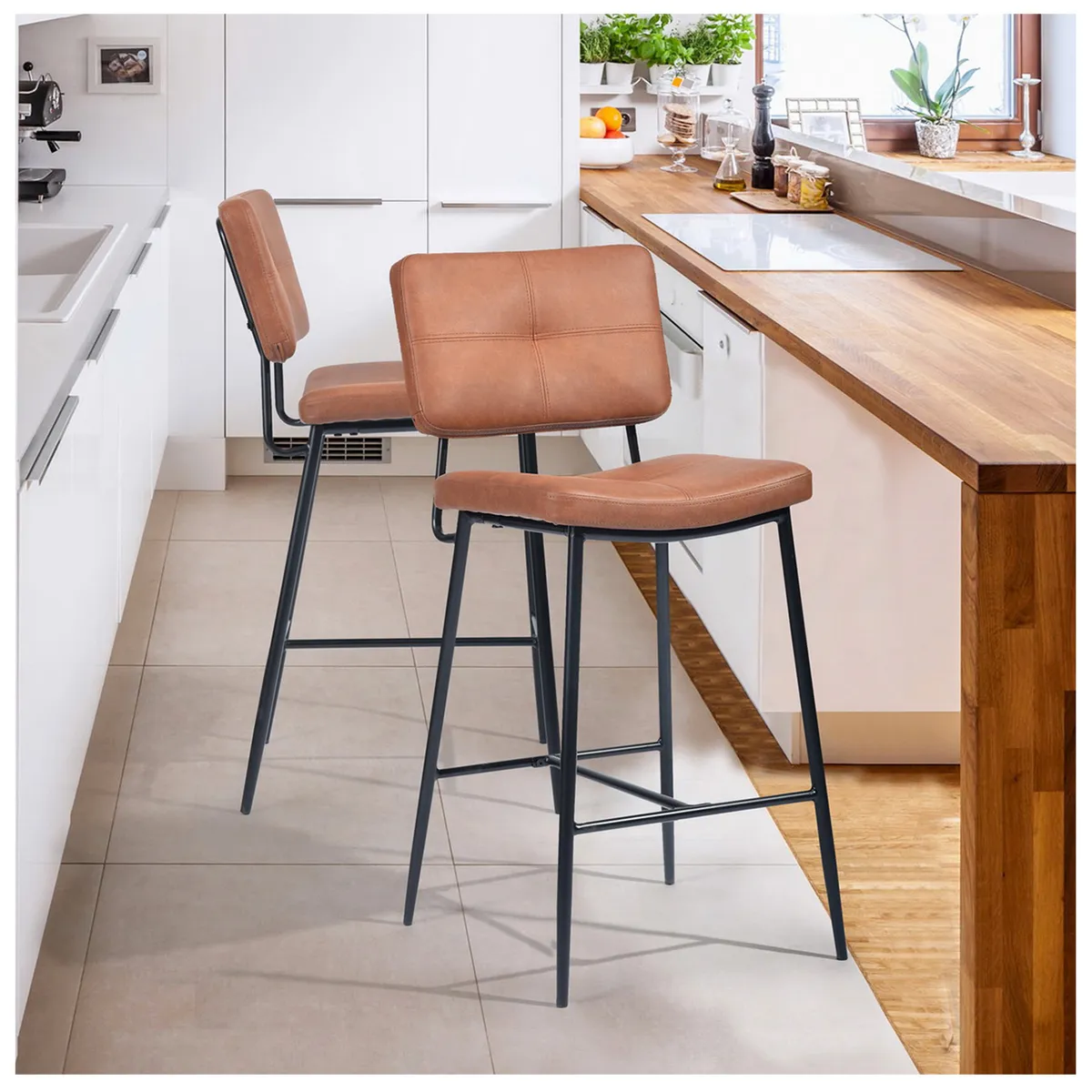 NOVAHUS - Pack 2 Pisos de Bar con Espaldar Acolchado Café