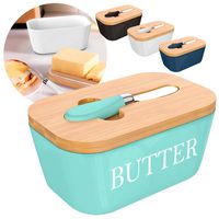 Mantequillero De Cerámica Con Tapa Y Cuchillo 300ml Color Turquesa