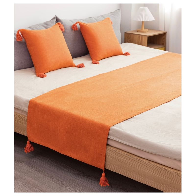COMPRAPO - Set Piecera Tipo Lino 210x70 y 2 Fundas Terracota 45x45 King o 2Pzas.