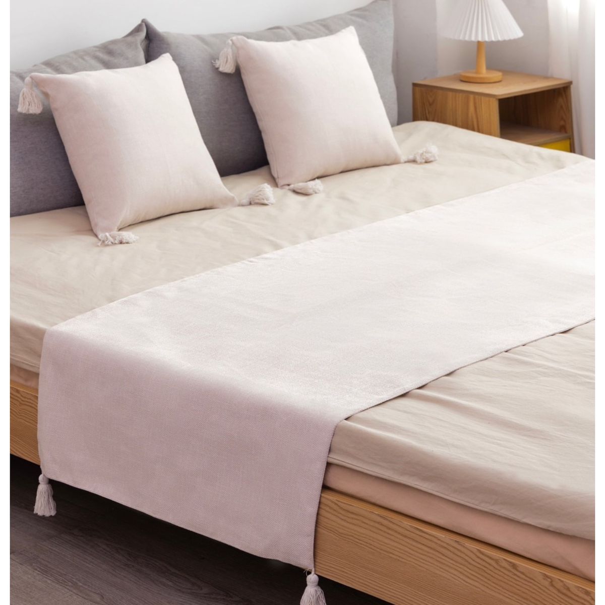 COMPRAPO - Set Piecera Tipo Lino 210x70 y 2 Fundas Crudo 45x45 King o 2Pzas.