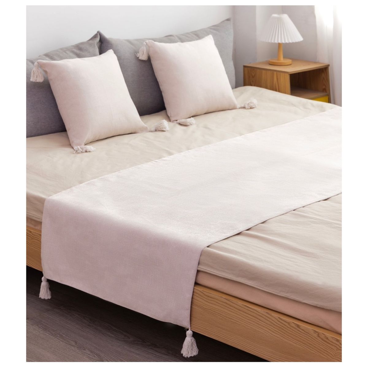 COMPRAPO - Set Piecera Tipo Lino 210x70 y 2 Fundas Crudo 45x45 King o 2Pzas.