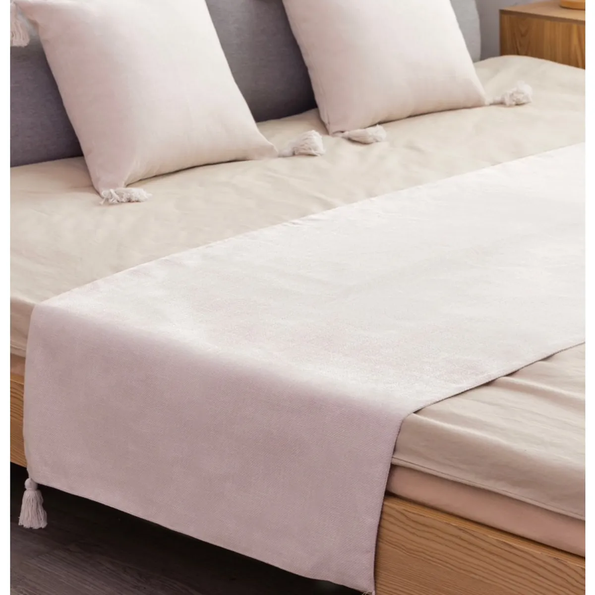 COMPRAPO - Set Piecera Tipo Lino 210x70 y 2 Fundas Crudo 45x45 King o 2Pzas.