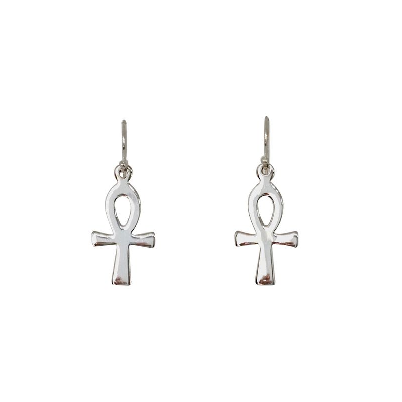 ANDREA COGGIOLA JOYAS - Aros Cruz Ankh Plana Colgante Gancho Plata Fina 925
