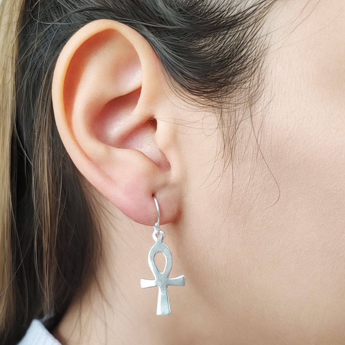 COGGIOLA - Aros Cruz Ankh Plana Colgante Gancho Plata Fina 925