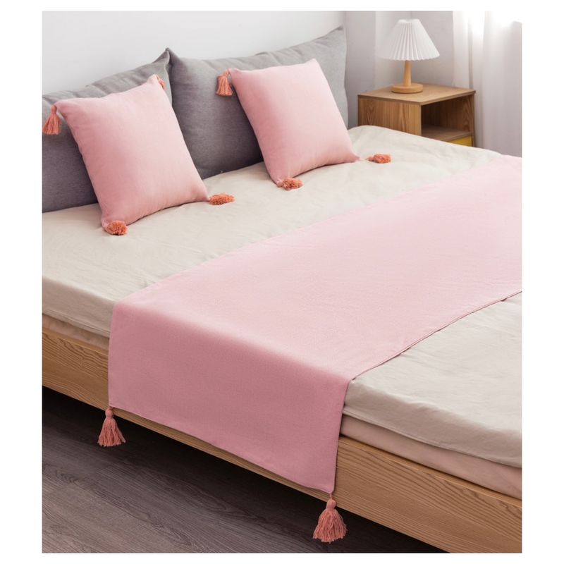 COMPRAPO - Set Piecera Tipo Lino 210x70 y 2 Fundas Rosa 45x45 King o 2Pzas.
