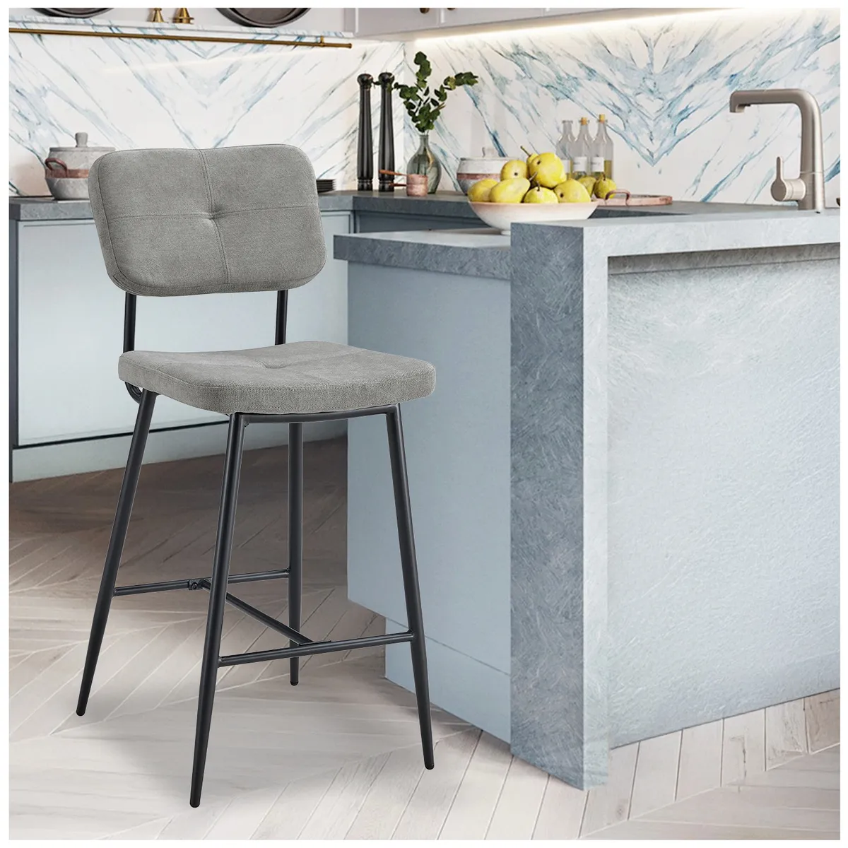 NOVAHUS - Pack 2 Pisos de Bar con Espaldar Acolchado Gris
