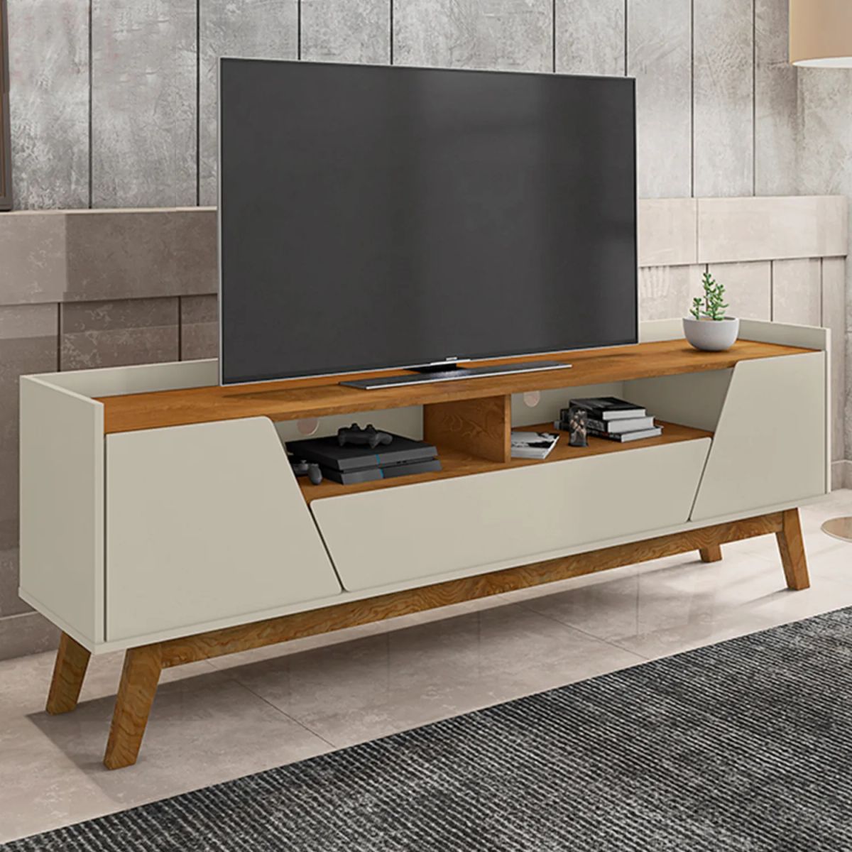 HOGA - Rack Tv 70 Florencia Gris Claro Natural
