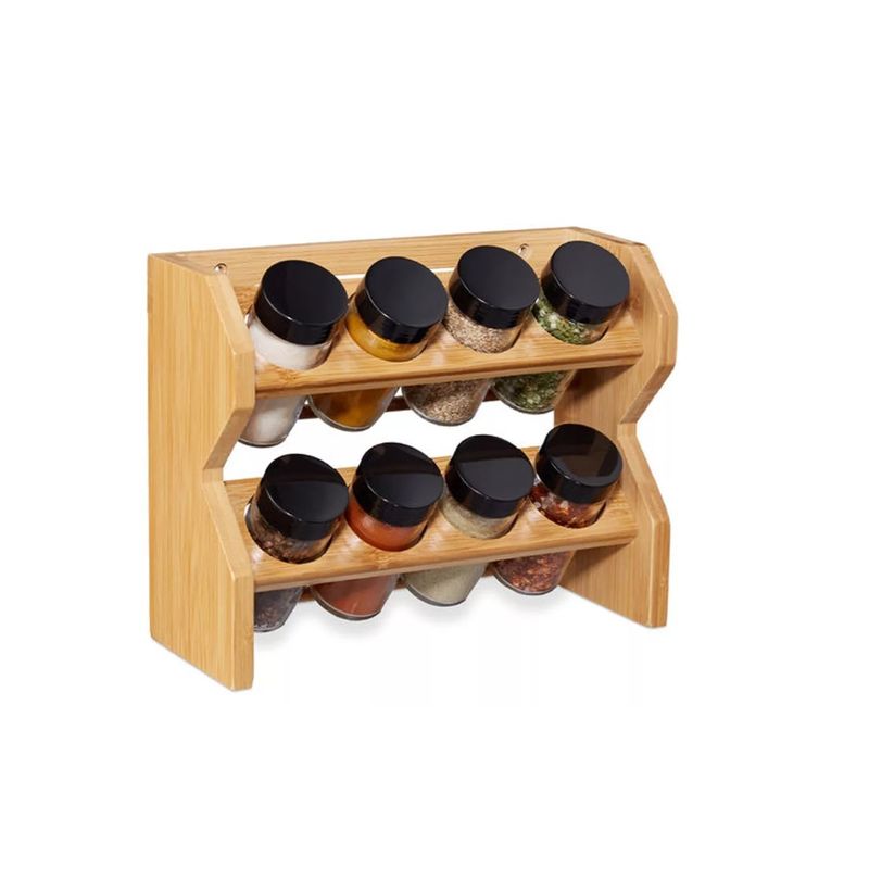 GENERICO - Especiero Condimentos De Madera 8 Frascos Vidrio