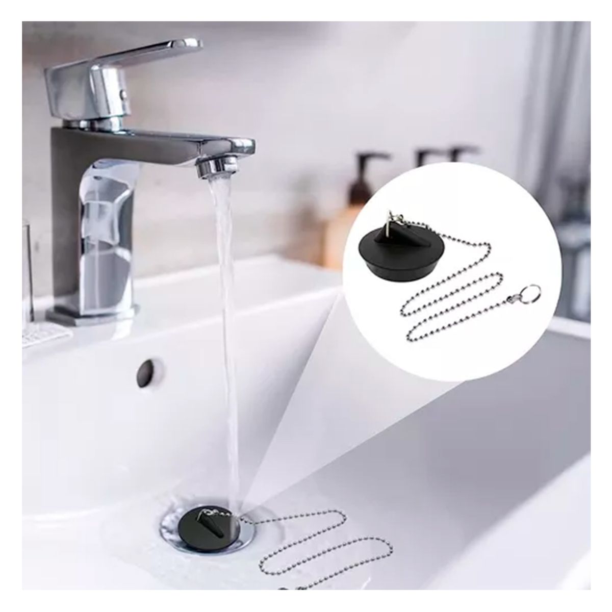 GENERICO - Pack 3 Tapón Goma Con Cadena Para Drenaje