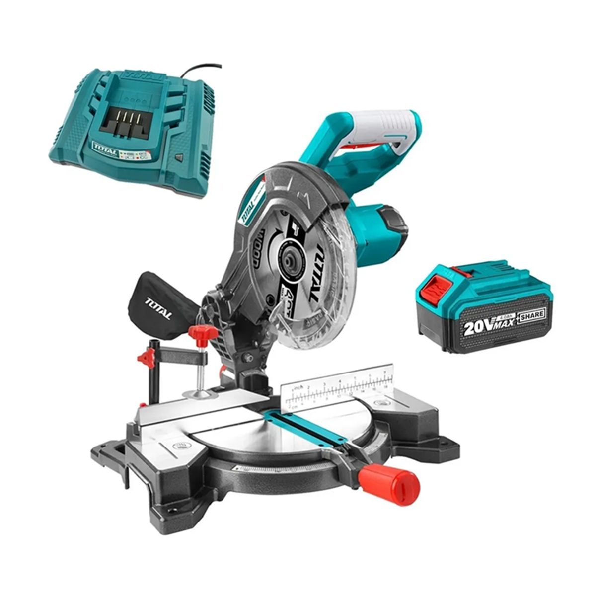 TOTAL TOOLS - Sierra Ingleteadora Inalambrica 20v bateria  cargador Total